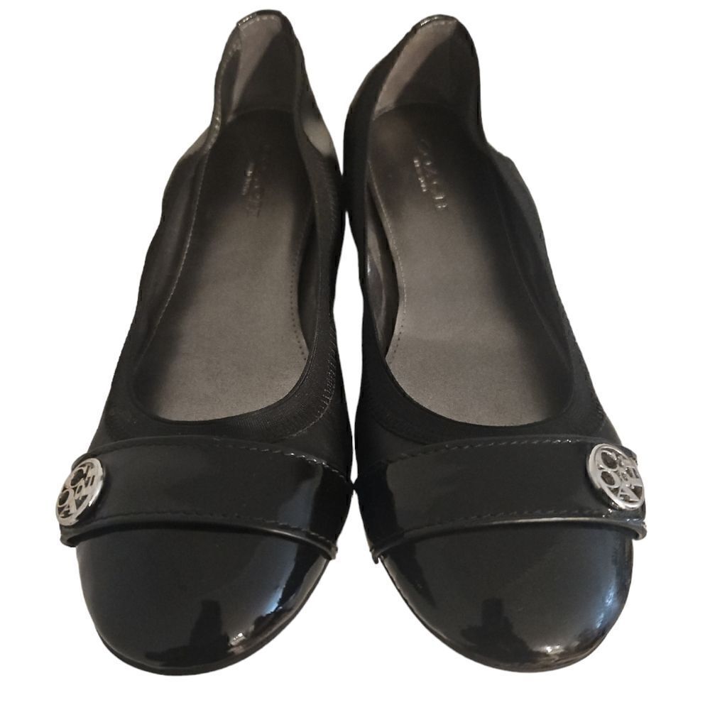Coach Black Leather Streachable Elastic Slip On Ballet Flat Shoes 5